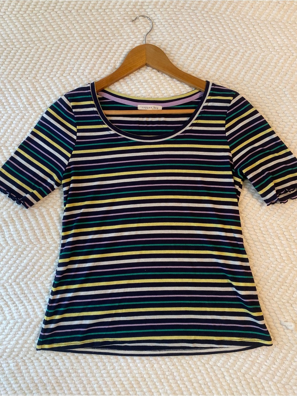 Copper Key Striped Ribbed Top Size Large